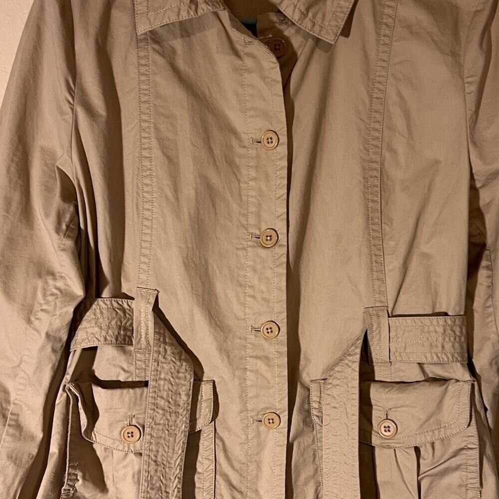 & Me Khaki Tan Utility Tie Waist w/‎ Front Pockets 100% Cotton Women's Medium - Picture 2 of 4